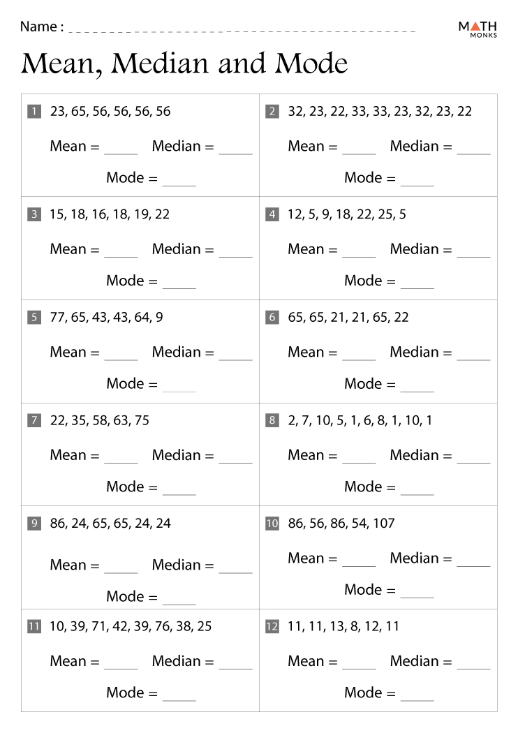 Mean Median Mode Range Worksheets Math Monks