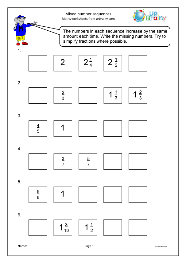 Mixed Number Sequences Fraction And Decimal Worksheets For Year 4 