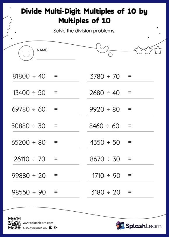 Multi digit Division Worksheets For 5th Graders Online SplashLearn