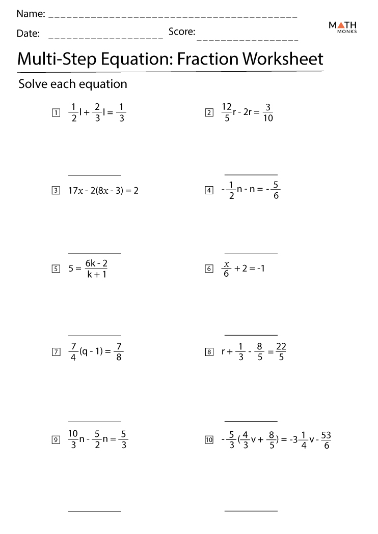 Multi Step Equations Worksheets Math Monks