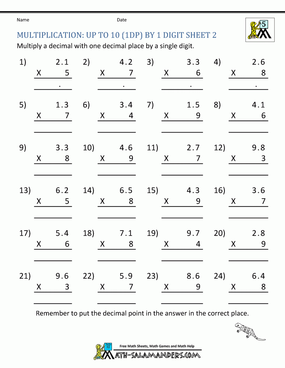 Multiplication And Division Of Decimals Worksheets Pdf Times Tables