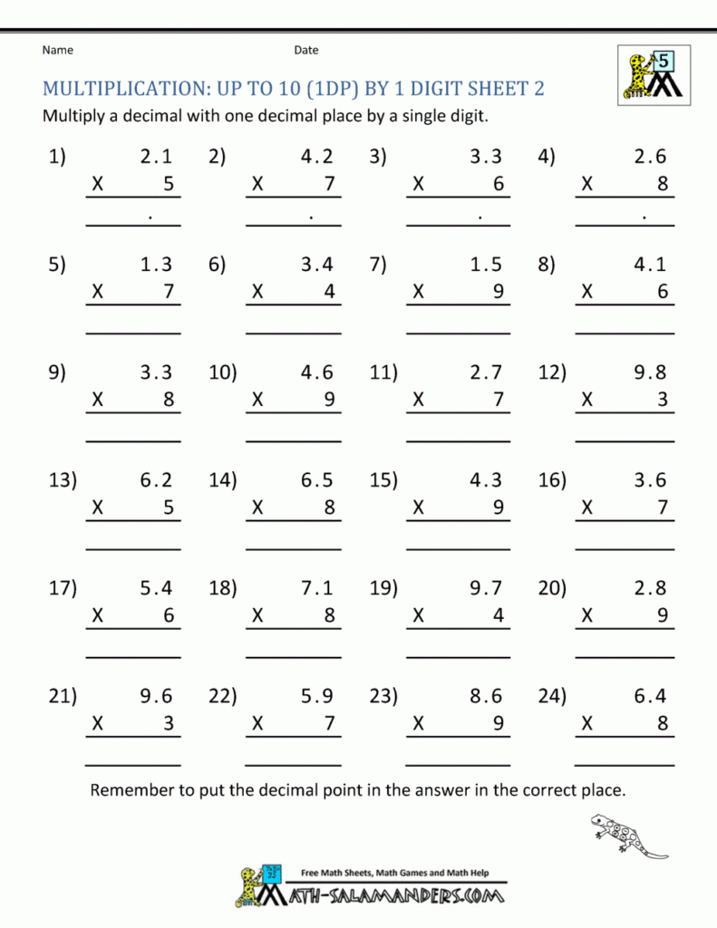 Multiplication And Division Of Decimals Worksheets Pdf Times Tables 