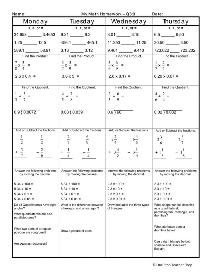 Multiply By 0 1 Or 0 01 Fifth Grade Math Worksheets Free Printable 