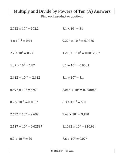 Multiplying And Dividing Decimals By All Powers Of Ten Exponent Form A 