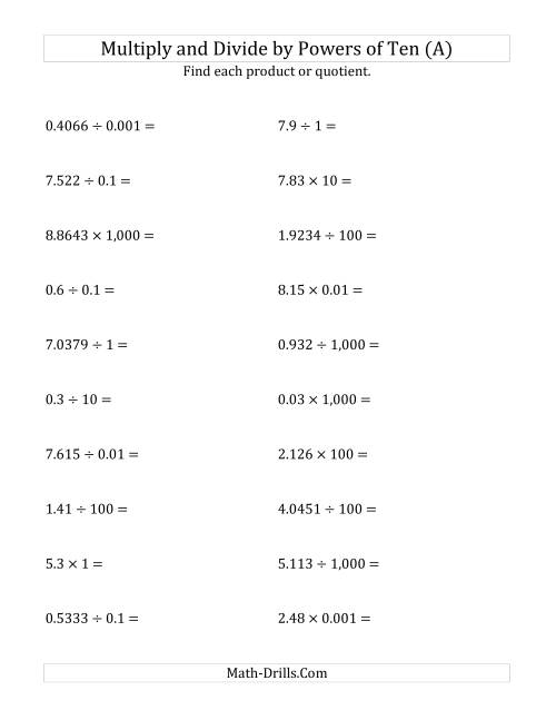 Multiplying And Dividing Decimals By All Powers Of Ten Standard Form