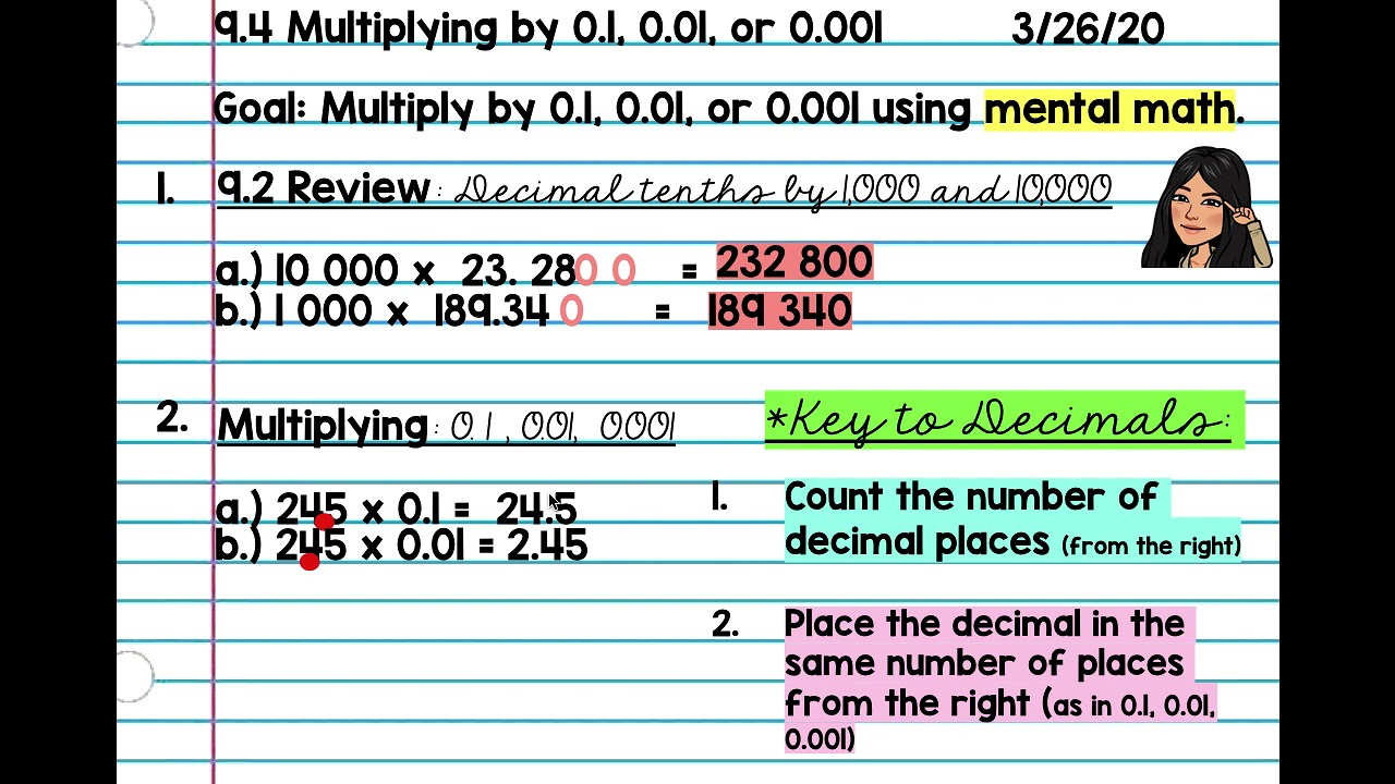 Multiplying By 0 1 0 01 0 001 Grade 6 YouTube