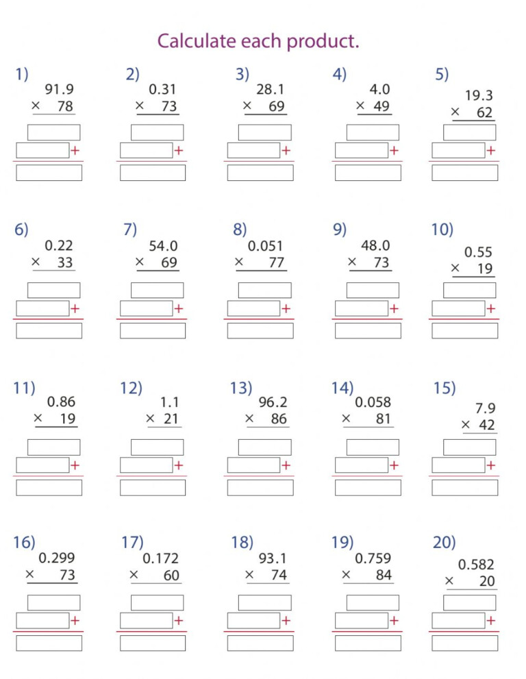 Multiplying Decimal By Whole Number Worksheet