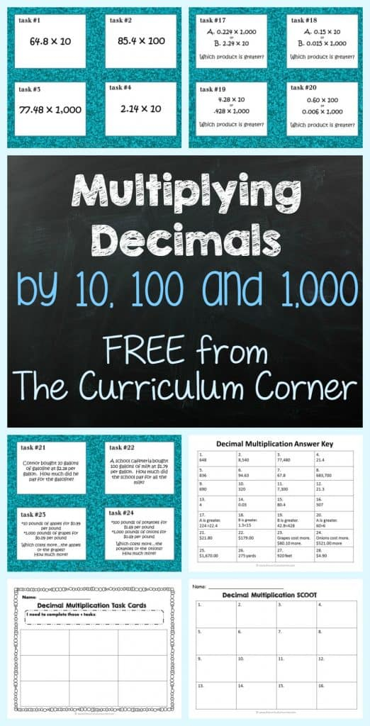 Multiplying Decimals By 10 100 1 000 The Curriculum Corner 4 5 6