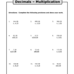 Multiplying Decimals Worksheets Pdf 6th Grade Stepanie Cahill