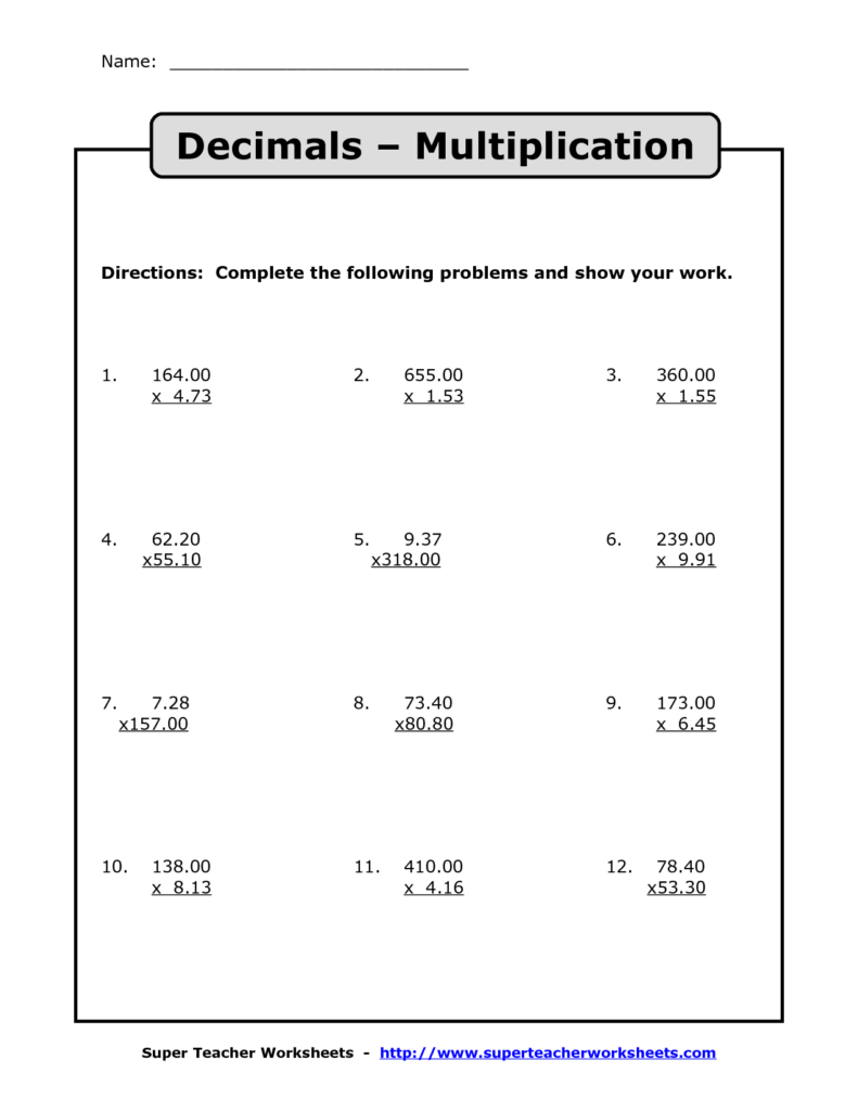 Multiplying Decimals Worksheets Pdf 6th Grade Stepanie Cahill