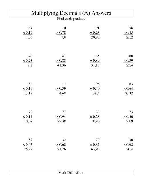 Multiplying Two Digit Whole Numbers By Two Digit Hundredths A 