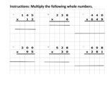 Multiplying Whole Numbers Worksheet