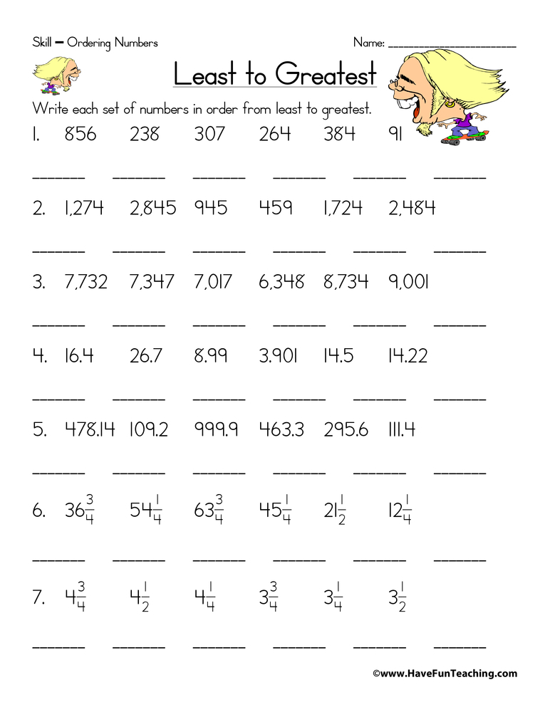 Ordering Fractions Decimals And Whole Numbers Worksheet Have Fun