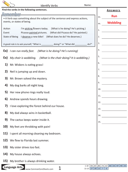 Parts Of Speech Sentences Worksheets Worksheets Master