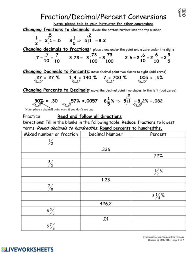 Percentages And Decimals Worksheet For Kids 12 Best Images Of 