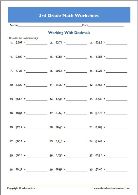 Printable 3rd Grade Math Worksheets Pdf EduMonitor