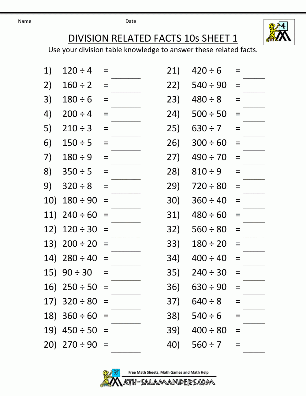 Printable Division Sheets