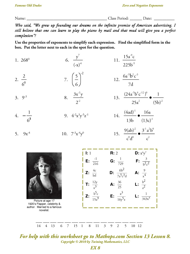 Printables Negative And Zero Exponents Worksheet Tempojs Thousands Of 