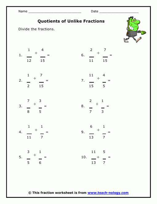 Quotients Of Unlike Fractions