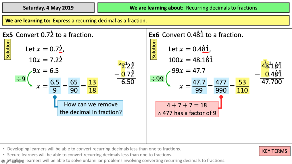 Recurring Decimals To Fractions Teaching Resources