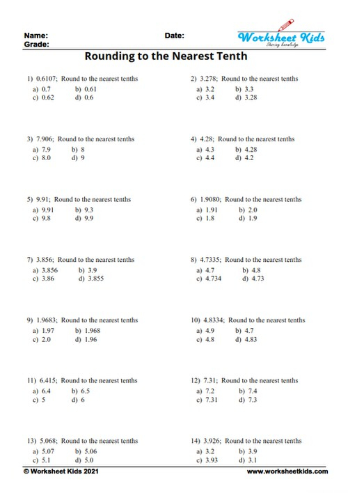 Rounding Decimals Worksheet For 5th Grade With Answer Key Free PDF
