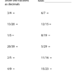 Seventh Grade Fractions And Decimals Worksheet