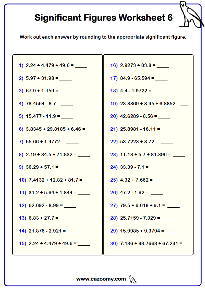 Significant Figures Worksheets Practice Questions And Answers Cazoomy