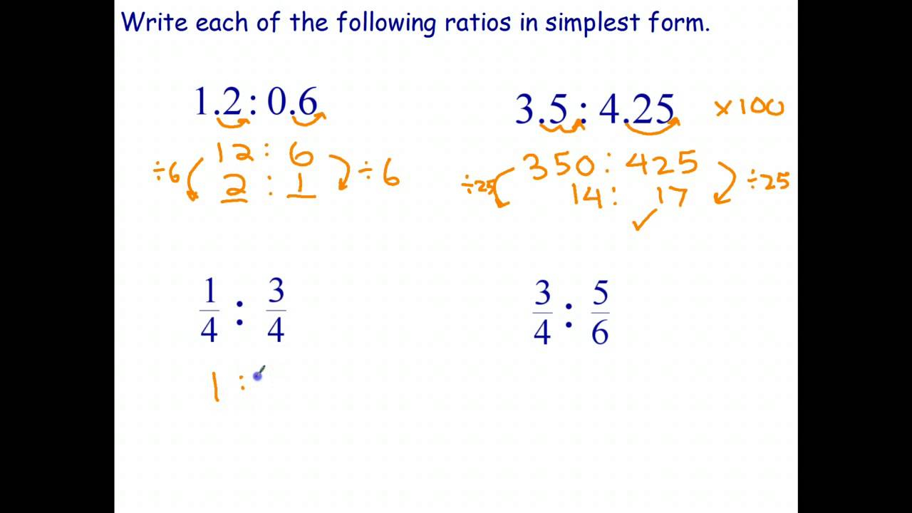 Simplifying Ratios Involving Decimals And Fractions YouTube