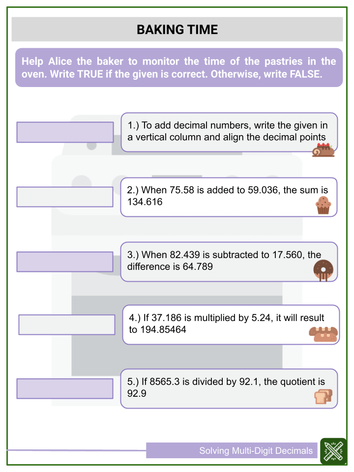 Solving Multi Digit Decimals 6th Grade Math Worksheets