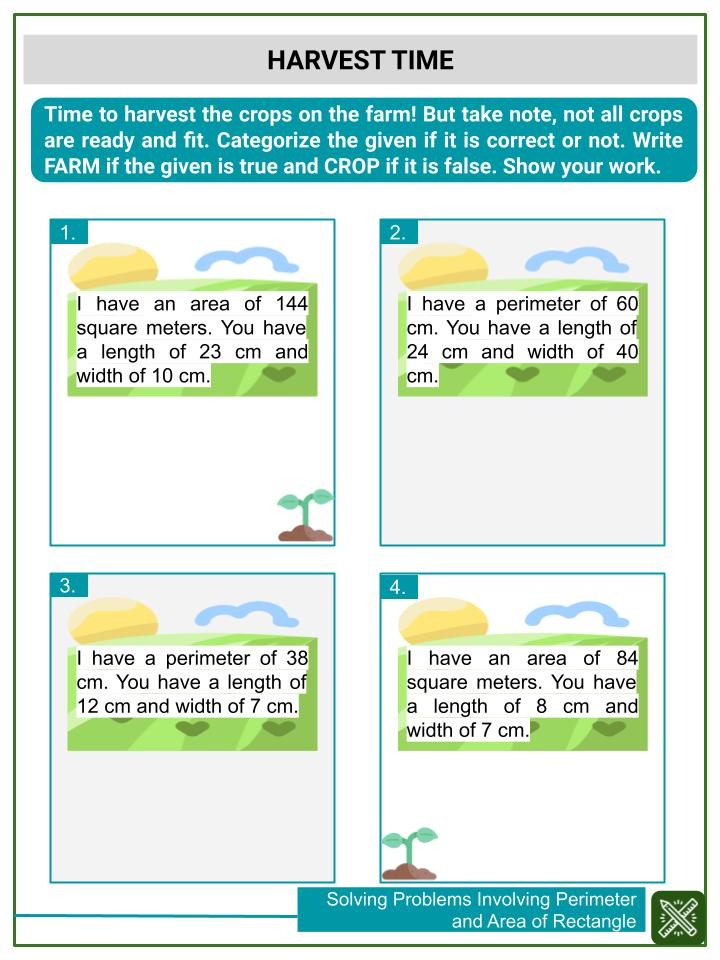 Solving Word Problems Involving Perimeter Area Of Rectangle Worksheets