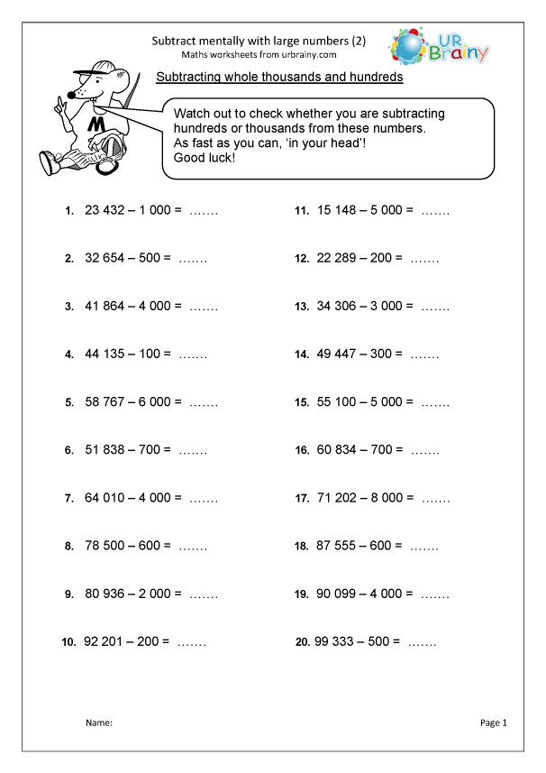 Subtract Mentally Large Numbers 2 Subtraction In Year 5 age 9 10 