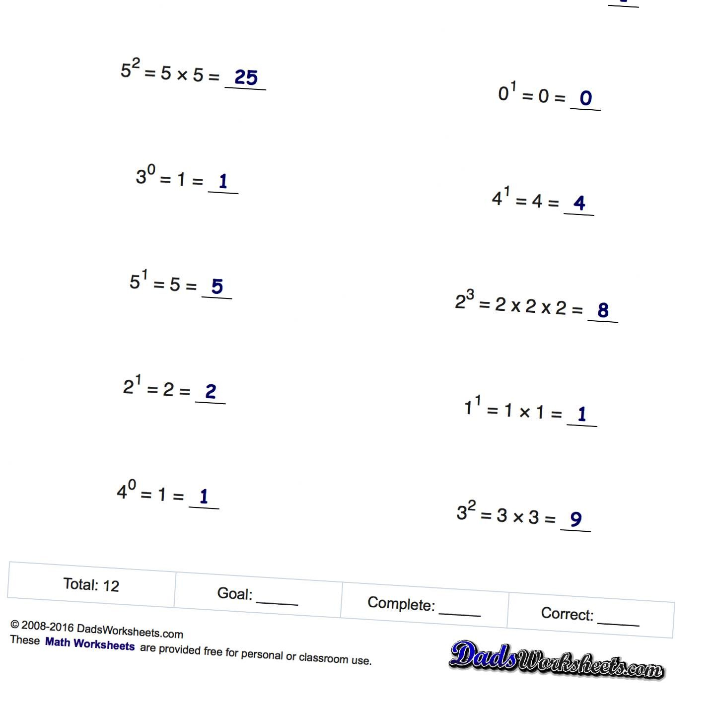 The Exponents Worksheets In This Section Provide Practice That 