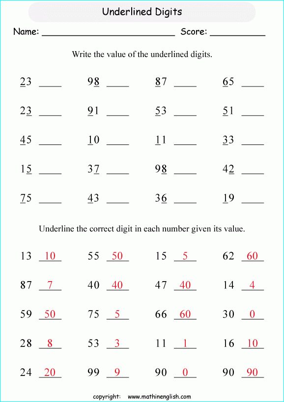 What Is The Value Of The Underlined Digits Place Value Worksheet 
