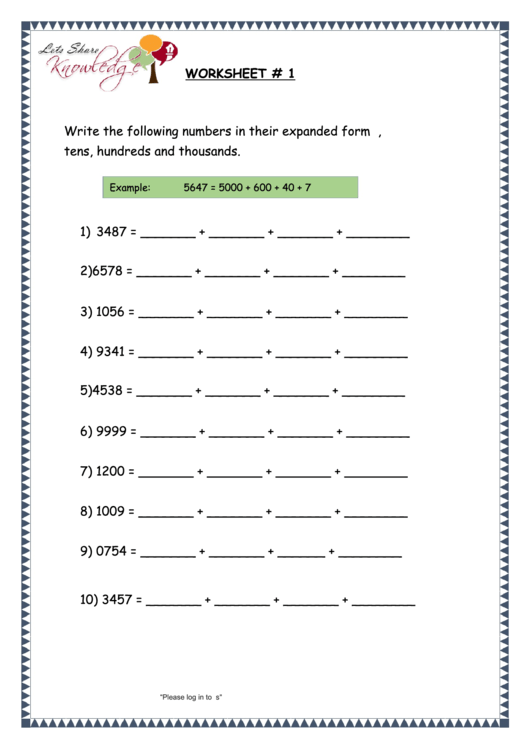 Worksheet 1 Write The Following Numbers In Their Expanded Form