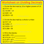 Worksheet On Dividing Decimals Huge Number Of Decimal Division Prob