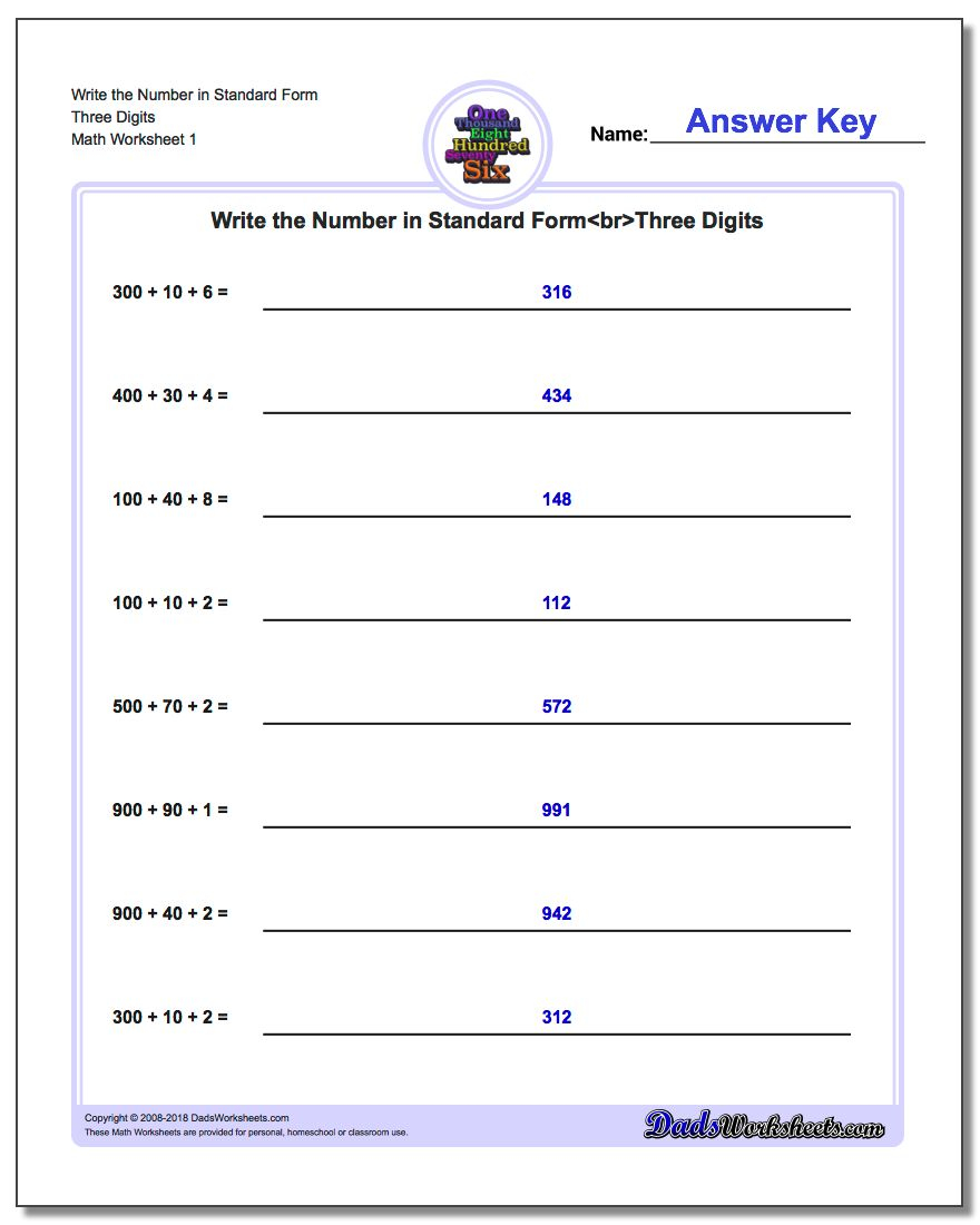 Write Expanded Form Numbers In Standard Form