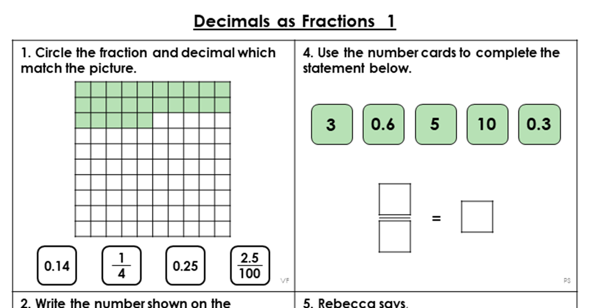 Year 5 Decimals As Fractions 1 Lesson Classroom Secrets Classroom 