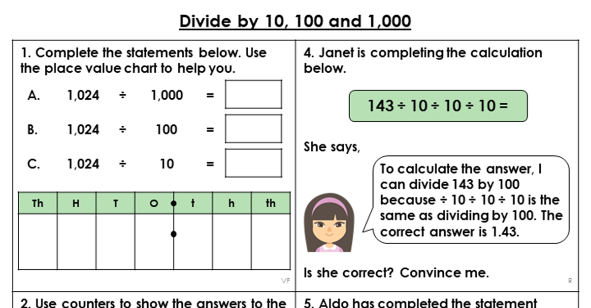 Year 6 Divide By 10 100 And 1 000 Lesson Classroom Secrets 